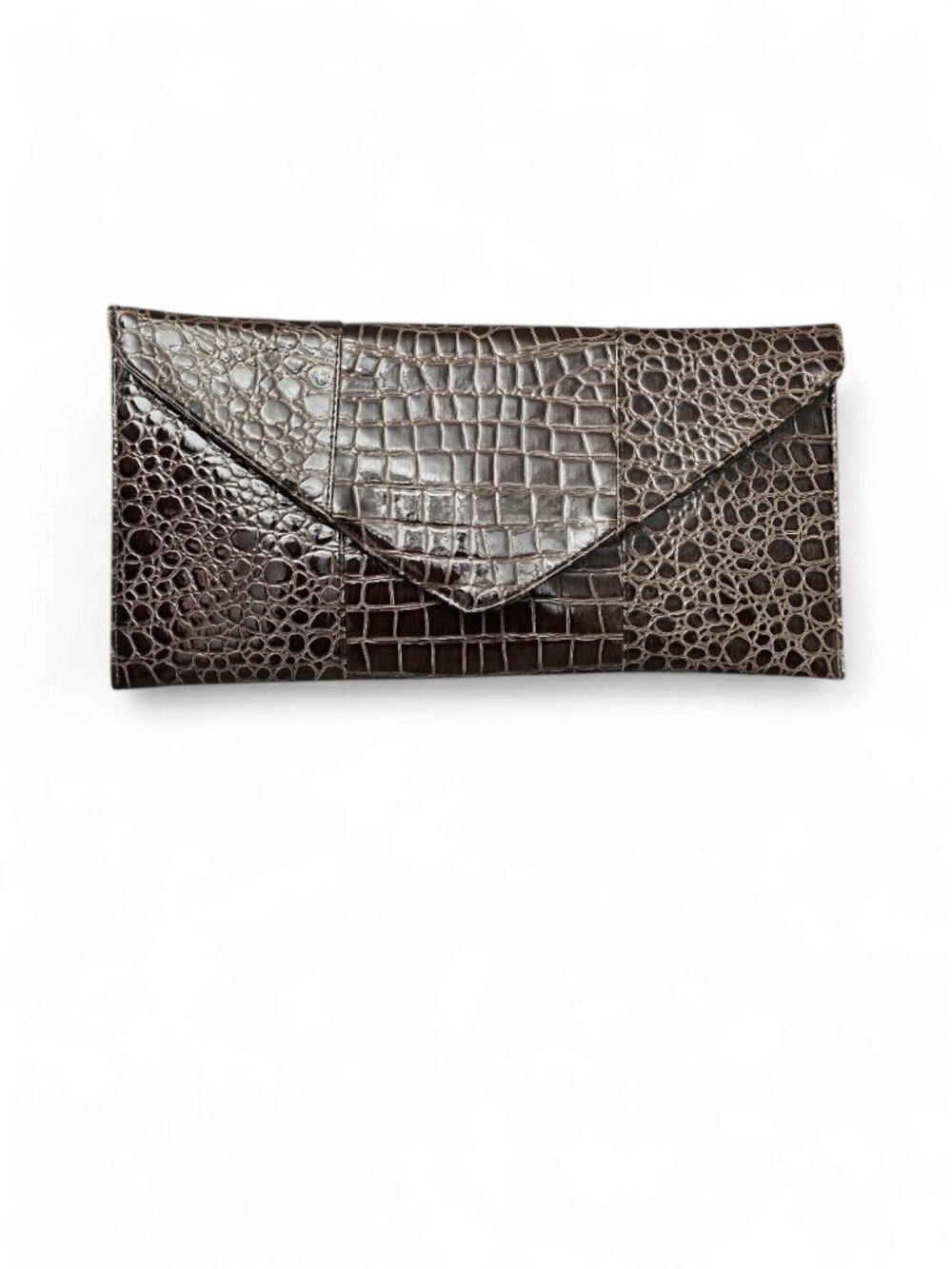 Cato New Envelope Clutch Croc Embossed Vegan Leather Large Brown Shoulder Bag